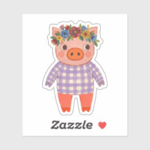 Adorable Pig Flower Crown Stickers