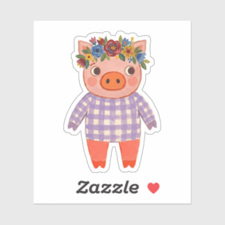 Adorable Pig Flower Crown Stickers