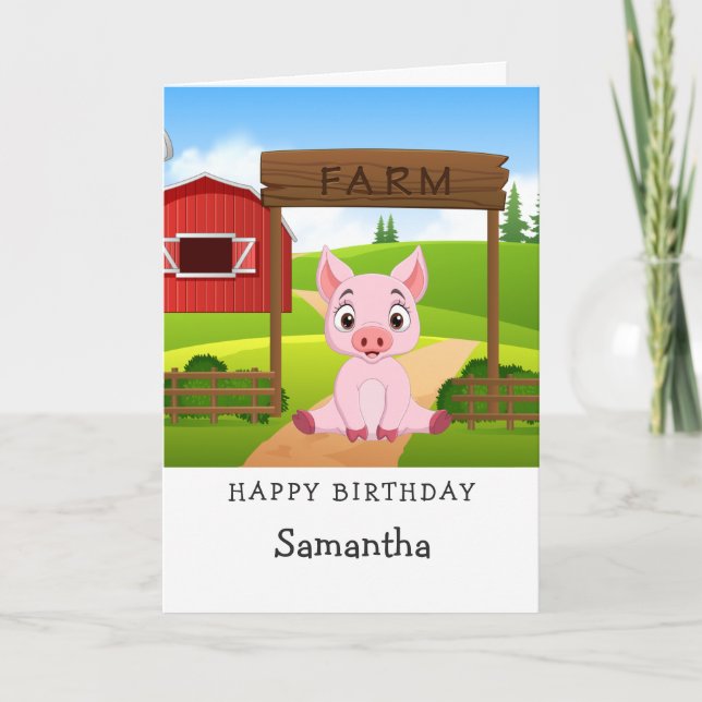 Adorable Pig Piggy Birthday Card (Front)