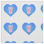 Adorable Pig with a Blue Heart in the Background Fabric