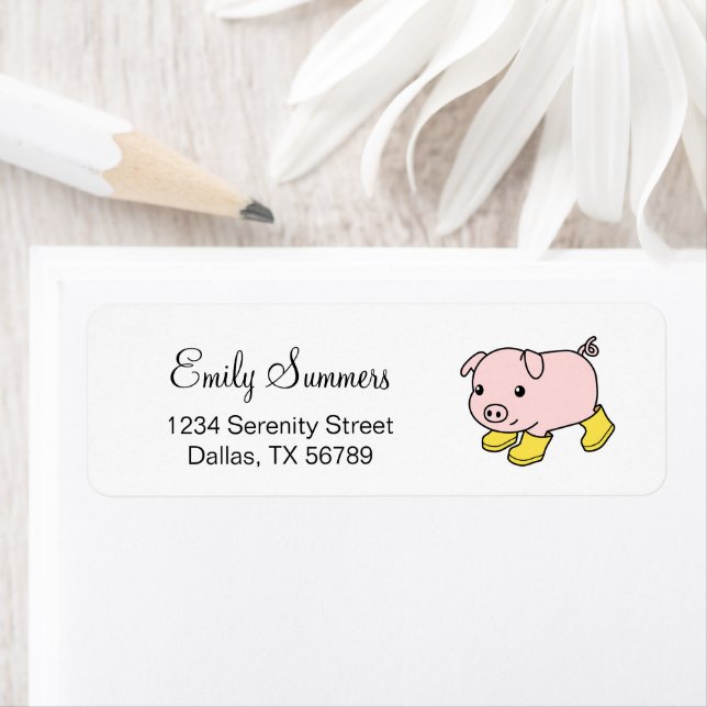 Adorable Piglet Pig in Yellow Rubber Boots  Label (Insitu)
