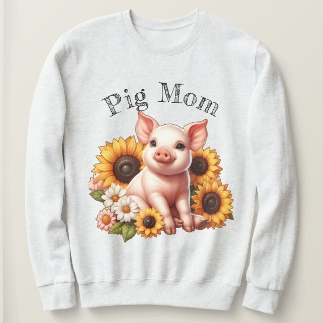 Adorable Piglet Surrounded By Vibrant Sunflowers Sweatshirt (Design Front)