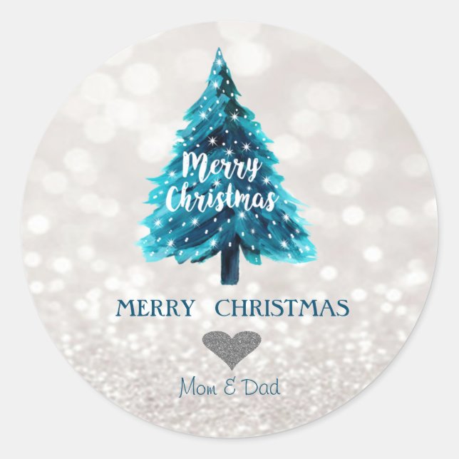 Adorable Pine Tree, Glittery Bokeh Classic Round Sticker (Front)