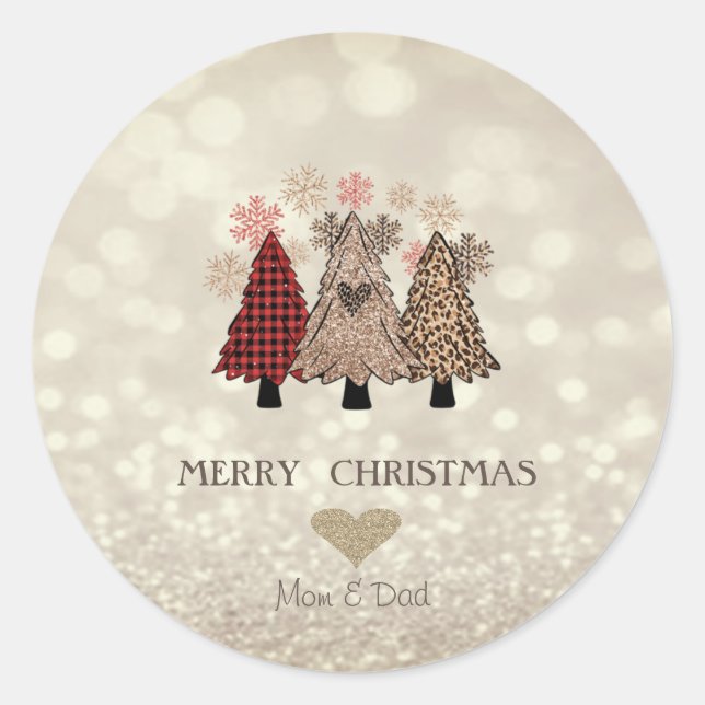 Adorable Pine Trees, Glittery Bokeh Classic Classic Round Sticker (Front)