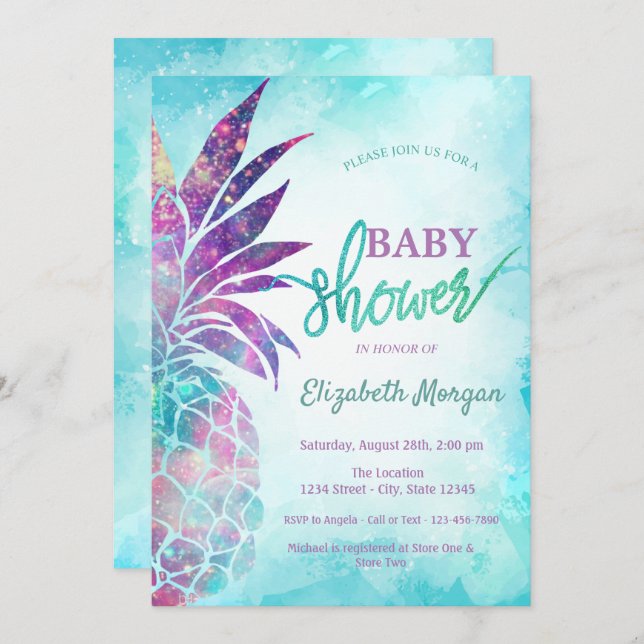 Adorable Pineapple Baby Shower Invitation (Front/Back)