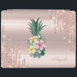 Adorable Pineapple  Floral Rose Gold Glitter Drips iPad Smart Cover<br><div class="desc">Adorable pineapple with flowers and glitter drips on a rose gold background. An elegant and sophisticated design.</div>