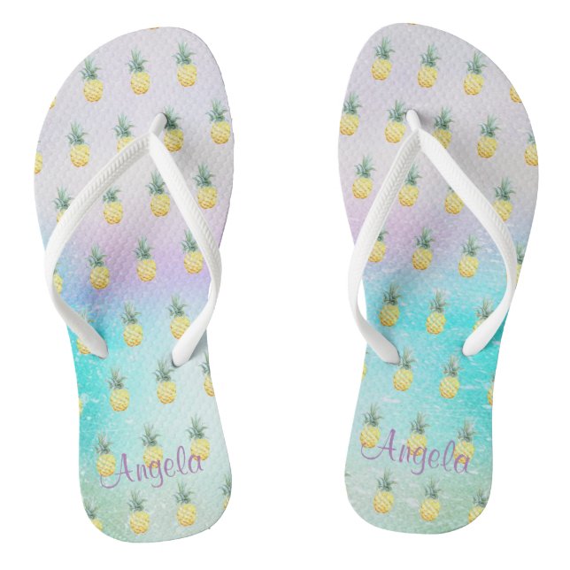 Adorable Pineapple Ombre Paint Splash Flip Flops (Footbed)
