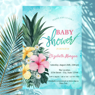 Adorable Pineapple Tropical Flowers Baby Shower Invitation
