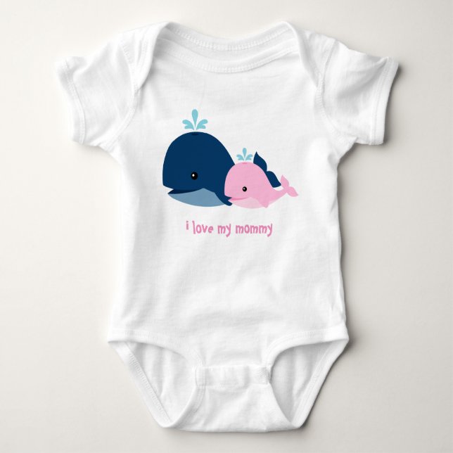 Adorable Pink and Blue Whales Baby Bodysuit (Front)
