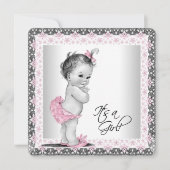 Adorable Pink and Gray Baby Girl Shower Invitation (Front)