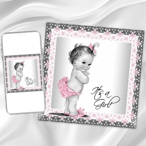 Adorable Pink and Gray Baby Girl Shower Invitation