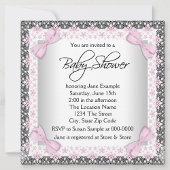 Adorable Pink and Gray Baby Girl Shower Invitation