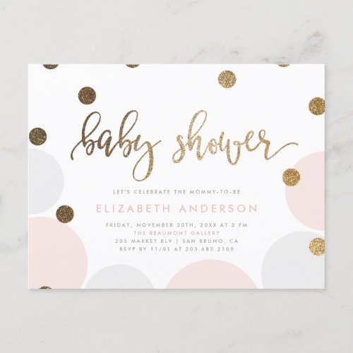Adorable Pink and Gray Pastel Bubbles Baby Shower Invitation Postcard
