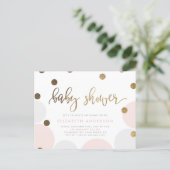Adorable Pink and Gray Pastel Bubbles Baby Shower Invitation Postcard (Standing Front)