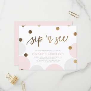 Adorable Pink and Gray Pastel Bubbles Sip & See Invitation Postcard