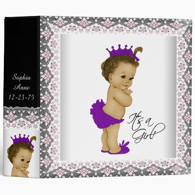 Adorable Pink and Purple Princess Baby Binder (Front/Spine)
