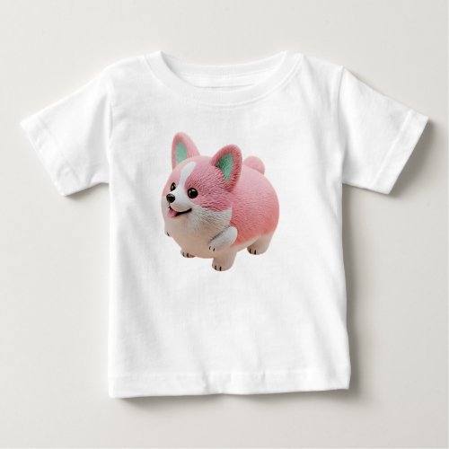 Adorable Pink and White Kawaii Corgi 3D Character Baby T-Shirt