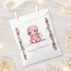 Adorable Pink and White Mummy Happy Halloween Favor Bag