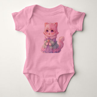 Adorable Pink Anime Cat Baby Shower Gift Bodysuit