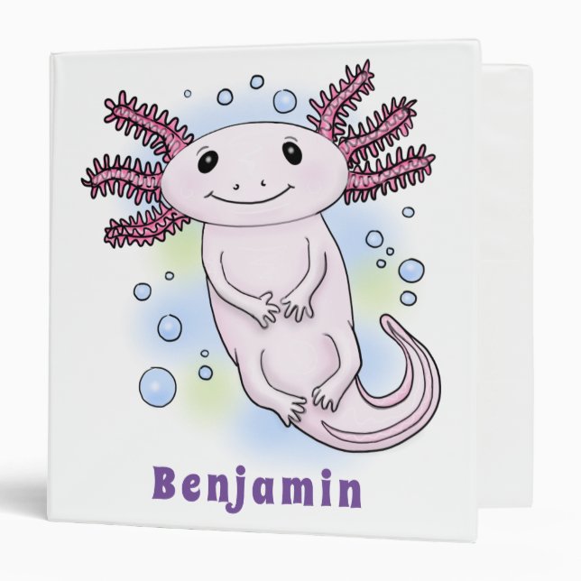 Adorable pink axolotl cartoon 3 ring binder (Front/Inside)