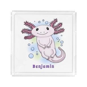 Adorable pink axolotl cartoon acrylic tray