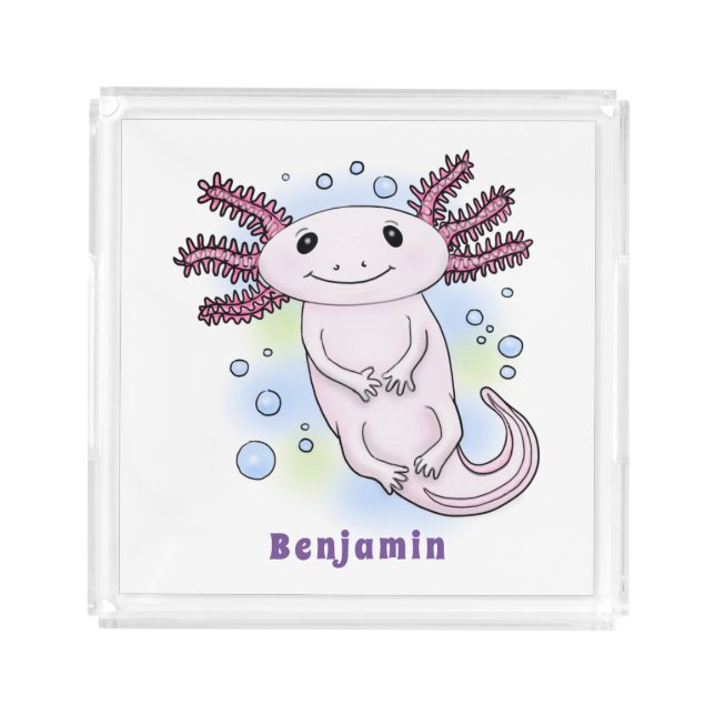 Adorable pink axolotl cartoon acrylic tray (Front)