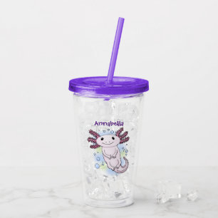 Adorable pink axolotl cartoon acrylic tumbler