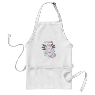 Adorable pink axolotl cartoon adult apron