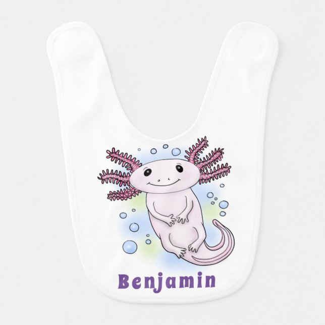 Adorable pink axolotl cartoon baby bib (Front)