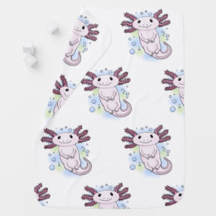 Adorable pink axolotl cartoon baby blanket