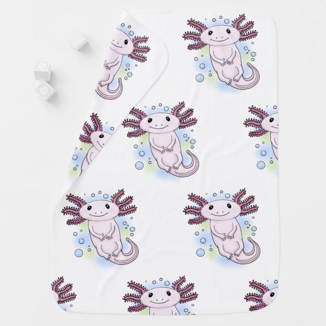 Adorable pink axolotl cartoon baby blanket (In Situ)