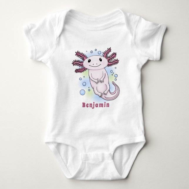 Adorable pink axolotl cartoon baby bodysuit (Front)