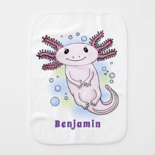 Adorable pink axolotl cartoon baby burp cloth