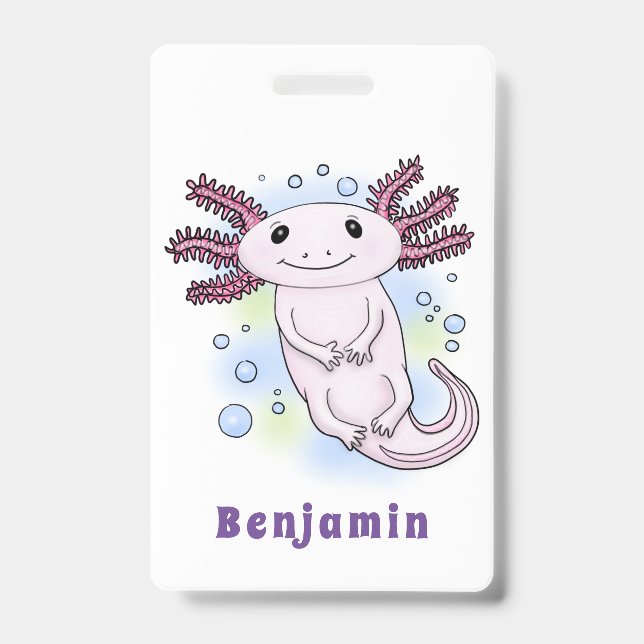 Adorable pink axolotl cartoon badge (Front)