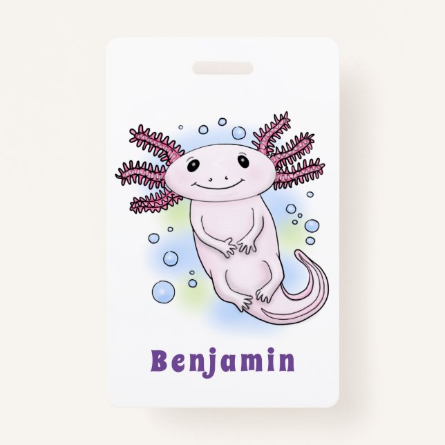 Adorable pink axolotl cartoon badge (Front)