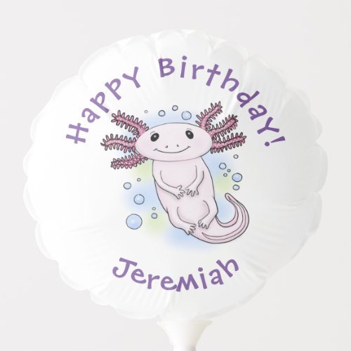 Adorable pink axolotl cartoon balloon