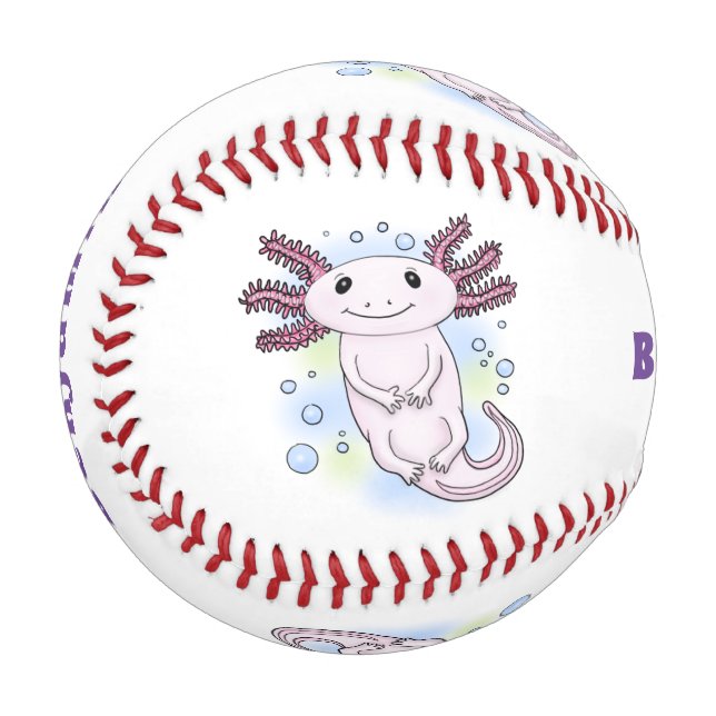 Adorable pink axolotl cartoon baseball (Front Left)