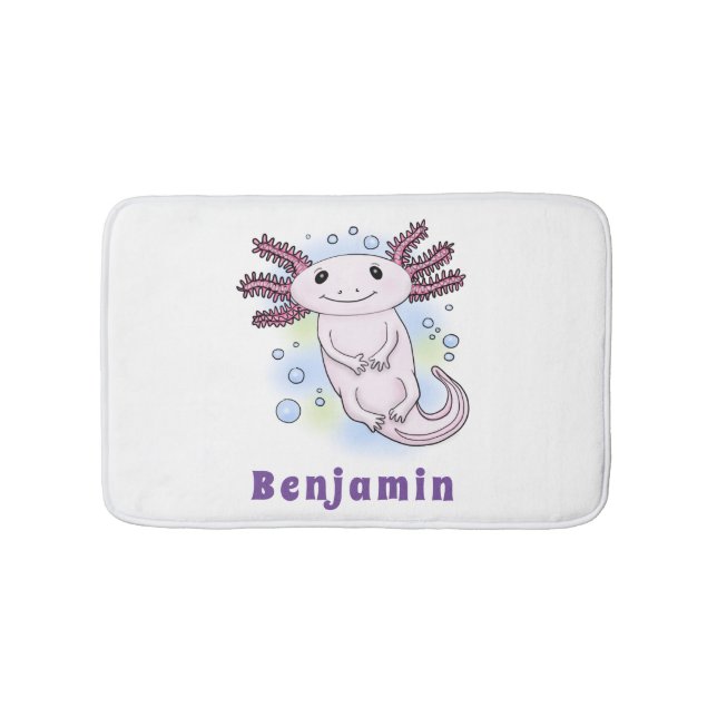 Adorable pink axolotl cartoon bath mat (Front)