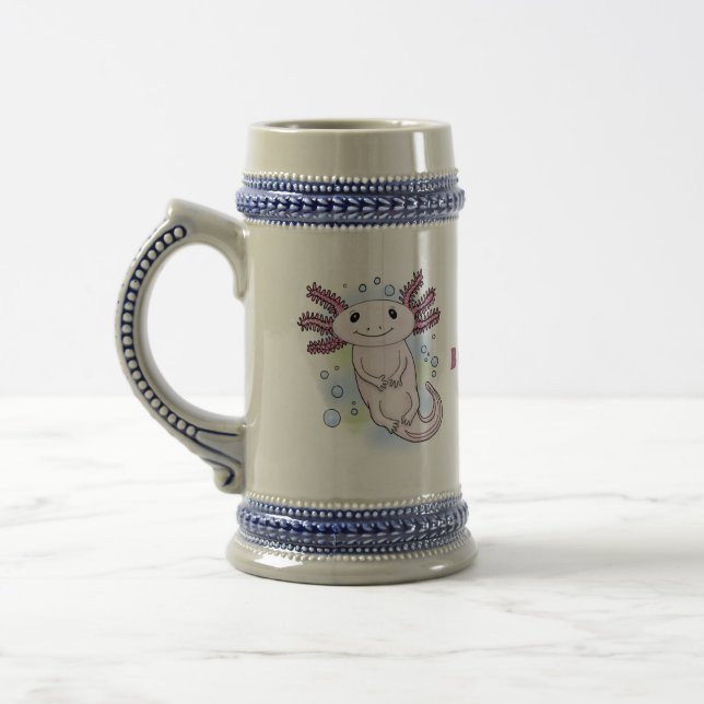 Adorable pink axolotl cartoon beer stein (Left)