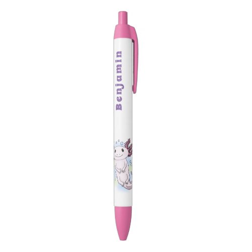 Adorable pink axolotl cartoon black ink pen