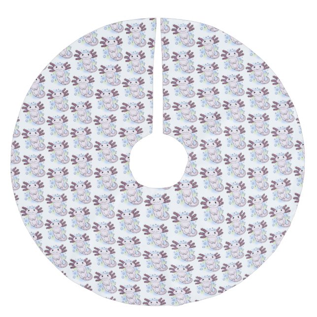 Adorable pink axolotl cartoon brushed polyester tree skirt (Front)