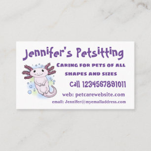 Adorable pink axolotl cartoon business card