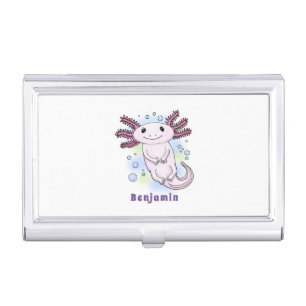 Adorable pink axolotl cartoon business card case