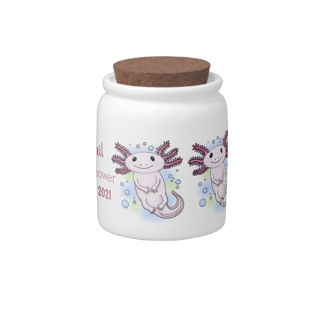 Adorable pink axolotl cartoon candy jar (Right)
