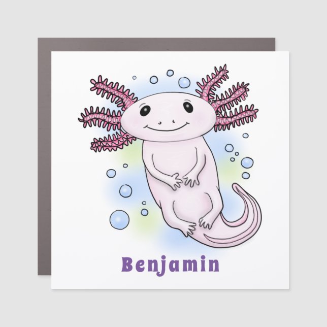 Adorable pink axolotl cartoon car magnet (Front)