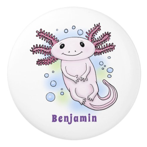 Adorable pink axolotl cartoon  ceramic knob
