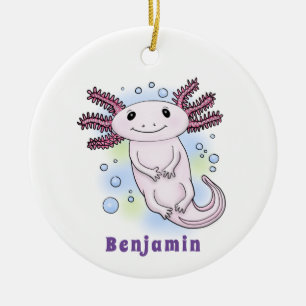 Adorable pink axolotl cartoon ceramic ornament