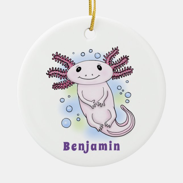 Adorable pink axolotl cartoon ceramic ornament (Front)