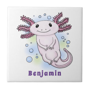 Adorable pink axolotl cartoon ceramic tile