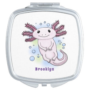 Adorable pink axolotl cartoon compact mirror
